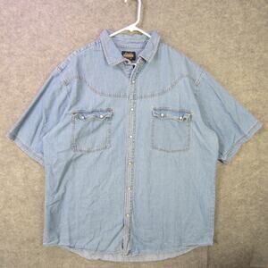 Guide Gear Shirt Mens 2XL Blue Denim Short Sleeve Western Pearl Snap Pockets